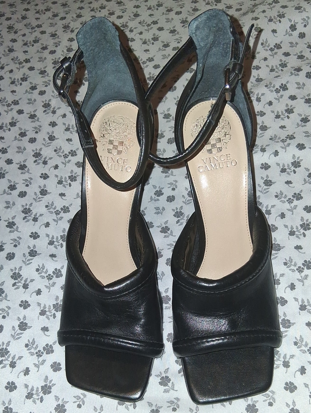 Vince Camuto Black Leather Square-Toe Slingback Heels